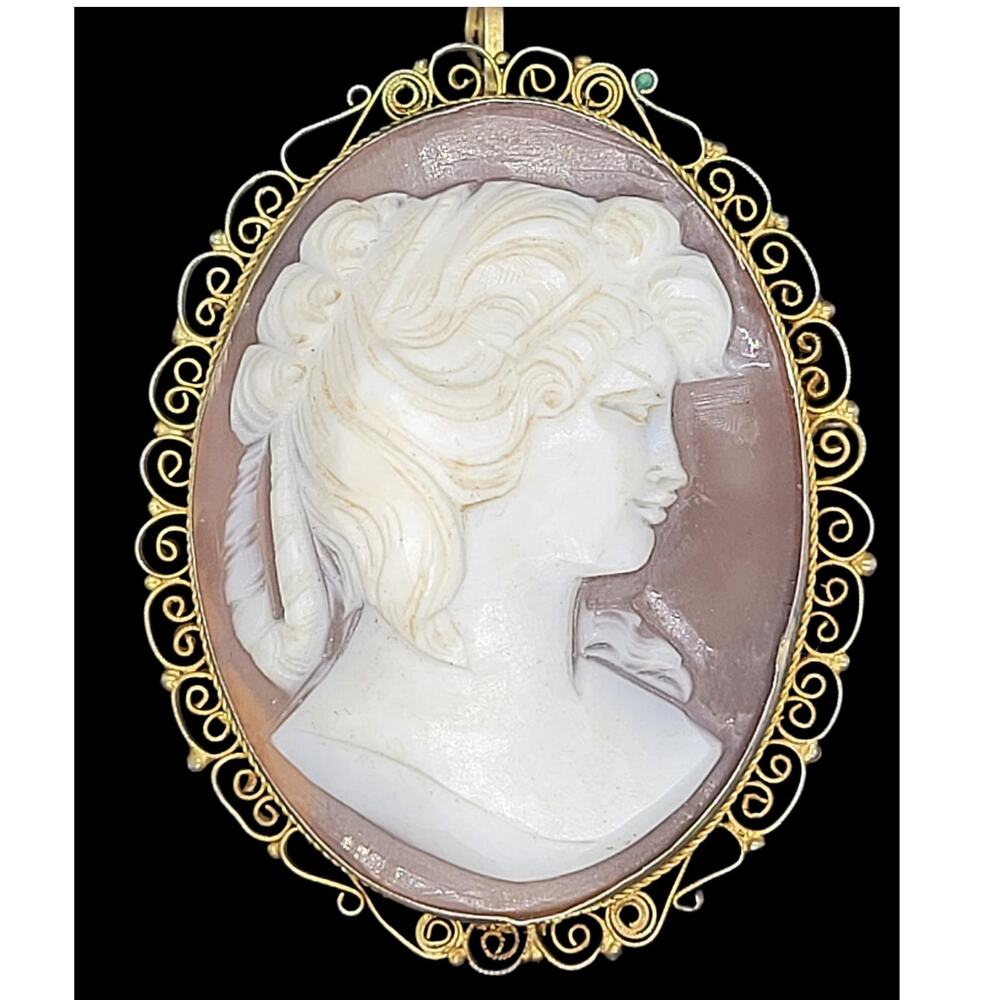 Romantic Heirloomcore Shell Cameo Brooch Filigree Gold Washed Vintage‎ Coquette